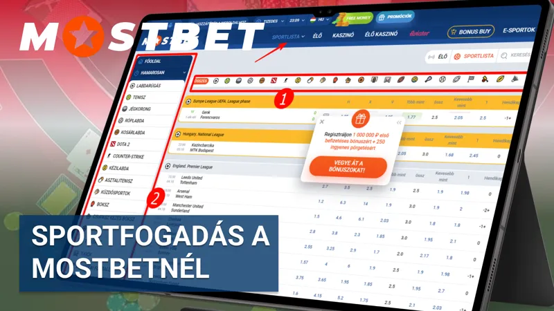 Mostbet sportfogadási kínálat és szorzók